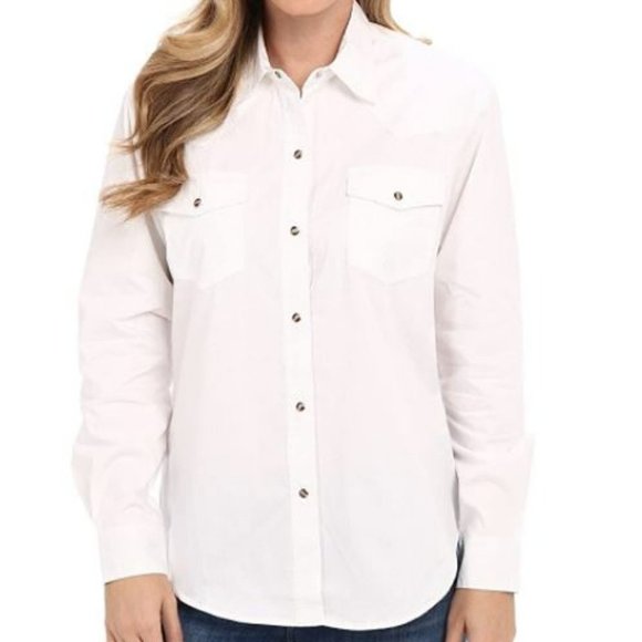 Roper Tops - Roper Long Sleeve White Snap Front Shirt-2x